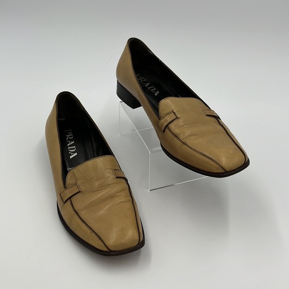 Prada Tan Leather Loafers 37.5 - Picture 3 of 14